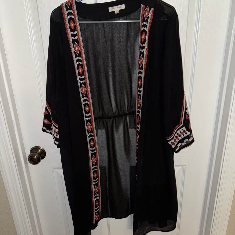 Black and Red Embellished Tunic with Relaxed Sleeves